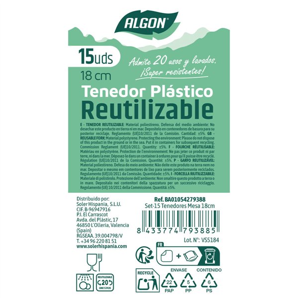 Reusable fork set Algon Transparent 18 cm 15 Pieces (24 Units)