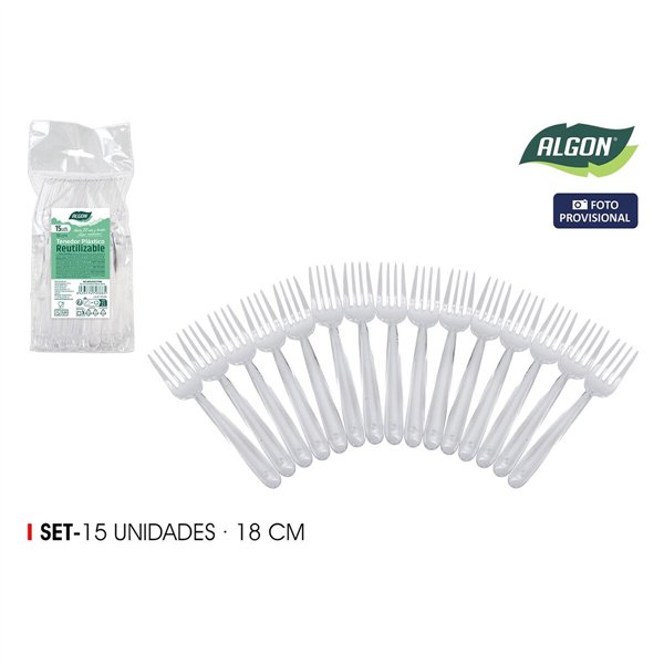 Reusable fork set Algon Transparent 18 cm 15 Pieces (24 Units)