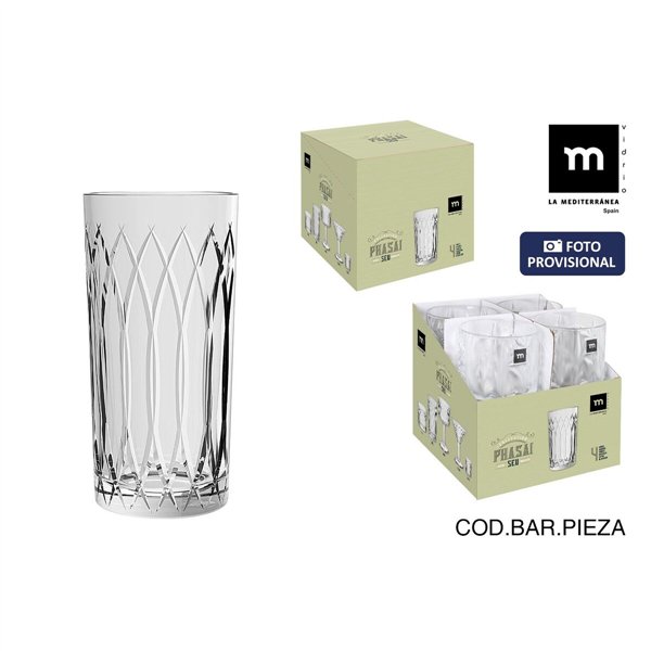 Glass La Mediterránea Phasai seu Transparent Glass 460 ml (24 Units)