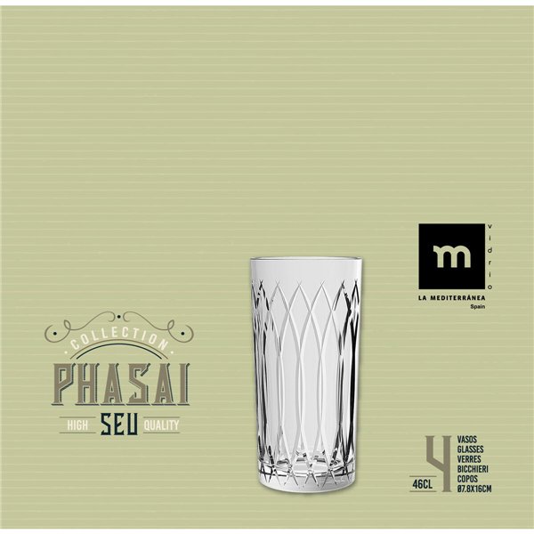 Glass La Mediterránea Phasai seu Transparent Glass 460 ml (24 Units)
