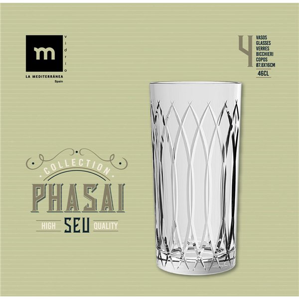 Glass La Mediterránea Phasai seu Transparent Glass 460 ml (24 Units)