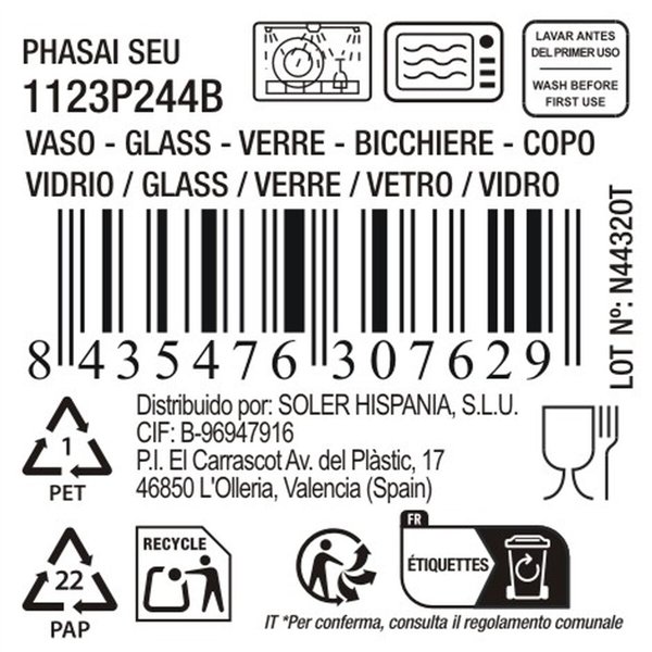 Glass La Mediterránea Phasai seu Transparent Glass 460 ml (24 Units)