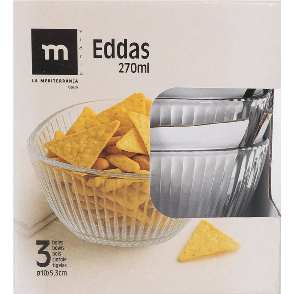 Set of bowls La Mediterránea Eddas Transparent Glass 270 ml 3 Pieces (12 Units)