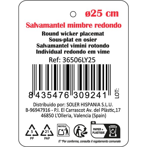 Table Mat Privilege Brown wicker Ø 25 cm (12 Units)