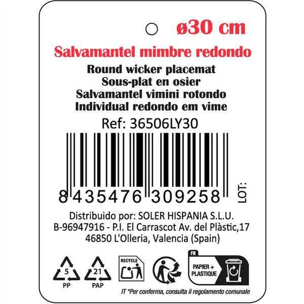 Table Mat Privilege Brown wicker Ø 30 cm (12 Units)