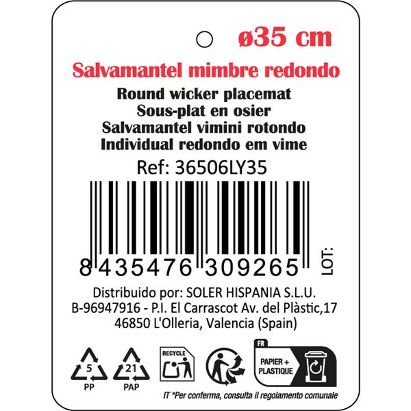 Table Mat Privilege Brown wicker Ø 35 cm (12 Units)