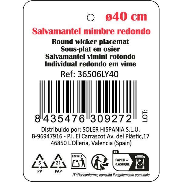 Table Mat Privilege Brown wicker Ø 40 cm (12 Units)