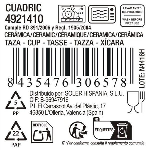 Cup La Mediterránea Cuadric 100 ml Ceramic (24 Units)