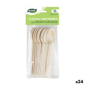 Set of Spoons Algon Brown Wood 13,8 cm 12 Pieces (24 Units)