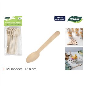 Set of Spoons Algon Brown Wood 13,8 cm 12 Pieces (24 Units)