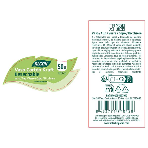 Set of glasses Algon Brown Cardboard 120 ml 50 Pieces (18 Units)