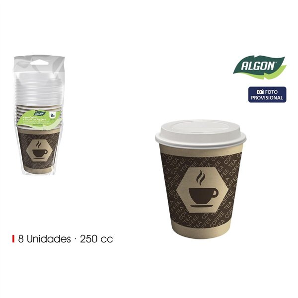 Set of glasses Algon Brown Cardboard 250 ml 8 Pieces (18 Units)