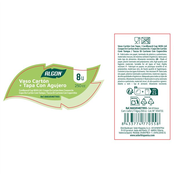 Set of glasses Algon Brown Cardboard 250 ml 8 Pieces (18 Units)