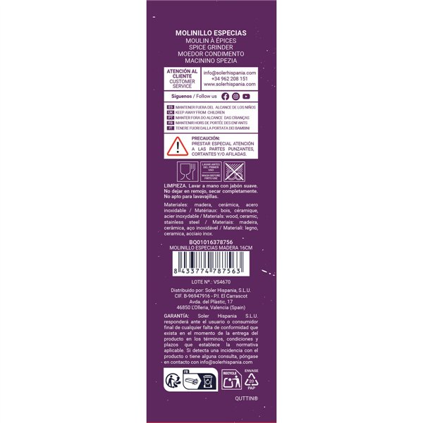 Pepper Mill Quttin Brown Wood 5 x 5 x 16 cm (20 Units)