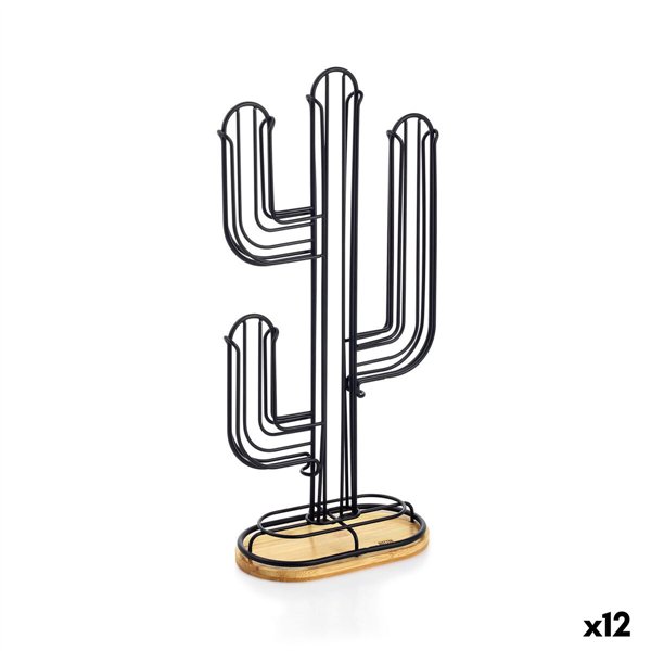 Coffee Capsule Organiser Quttin Black Bamboo Iron 19,5 x 9,5 x 41,5 cm Cactus (12 Units)