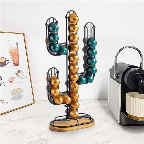 Coffee Capsule Organiser Quttin Black Bamboo Iron 19,5 x 9,5 x 41,5 cm Cactus (12 Units)