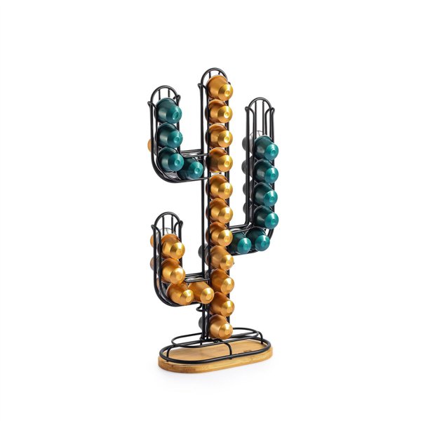 Coffee Capsule Organiser Quttin Black Bamboo Iron 19,5 x 9,5 x 41,5 cm Cactus (12 Units)