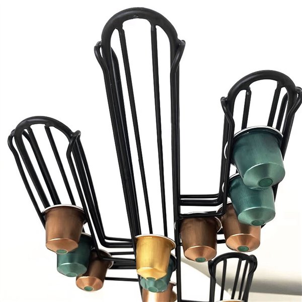 Coffee Capsule Organiser Quttin Black Bamboo Iron 19,5 x 9,5 x 41,5 cm Cactus (12 Units)