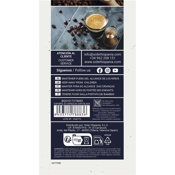 Coffee Capsule Organiser Quttin Black Iron (12 Units)