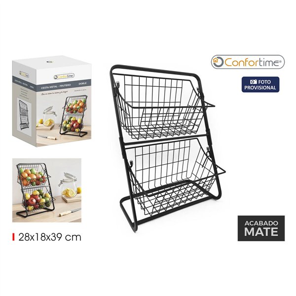 Fruit Bowl Confortime Black Metal 28 x 18 x 39 cm (6 Units)