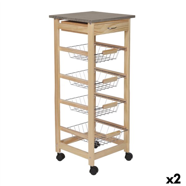 Vegetable trolley MobleKit Brown Grey Wood Metal 37 x 37 x 82 cm (2 Units)