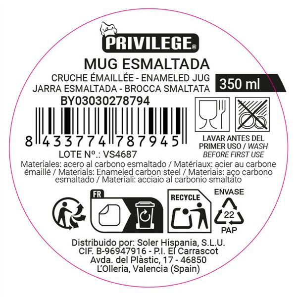 Mug Privilege PRIVILEGE 350 ml Enamelled Steel (24 Units)