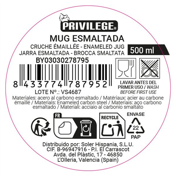 Mug Privilege PRIVILEGE 500 ml Enamelled Steel (24 Units)
