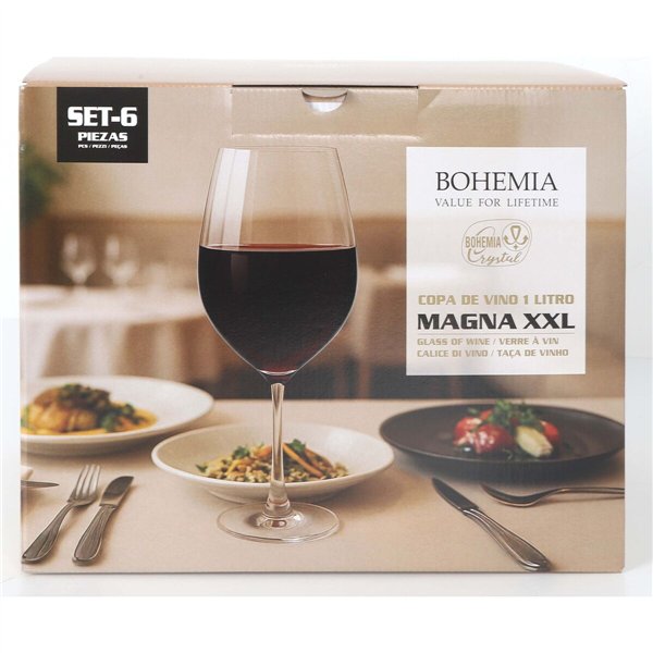 Set of cups Bohemia Crystal Magna xxl Transparent Glass 1 L 6 Pieces (4 Units)