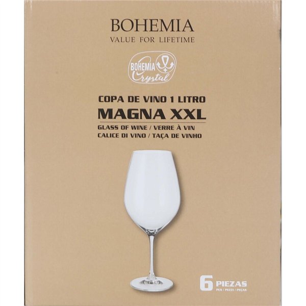 Set of cups Bohemia Crystal Magna xxl Transparent Glass 1 L 6 Pieces (4 Units)