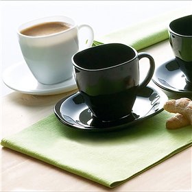 Set of Mugs with Saucers Luminarc Carine N&b White Black Glass 220 ml (12 Pieces)