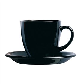 Set of Mugs with Saucers Luminarc Carine Black Glass 22 cm (12 Pieces)