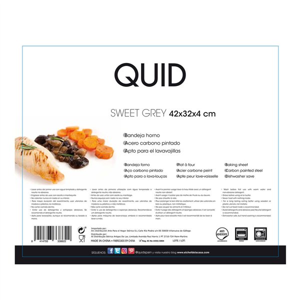 Non-Stick oven Tray Quid Sweet Grey Black Metal 42 x 32 x 4 cm