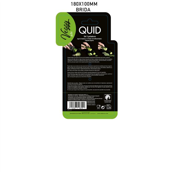 Fruit and Vegetable Peeler Quid Veggy Metal Green (3 Units) (19 x 10 x 5 cm)