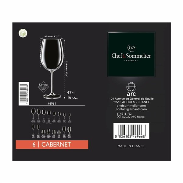 Wine glass set Chef & Sommelier Cabernet Tulip Transparent Glass 120 ml 6 Pieces