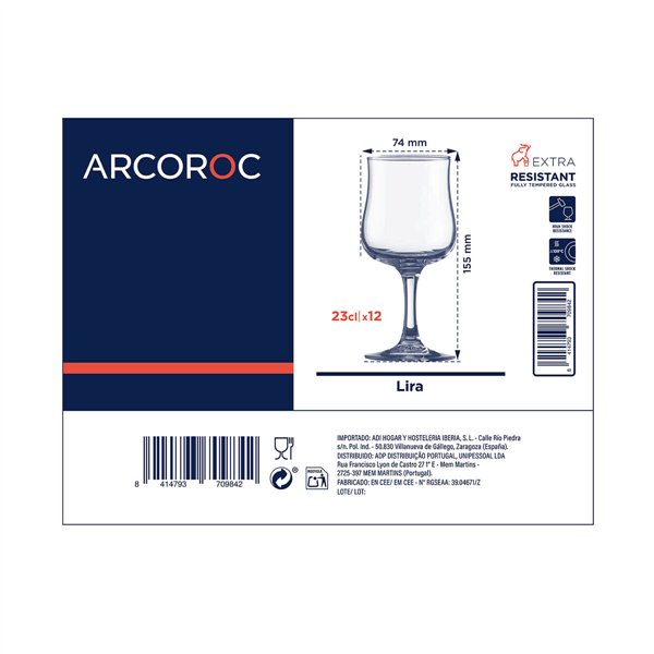 Set of cups Arcoroc Lira Transparent 12 Units Glass 230 ml