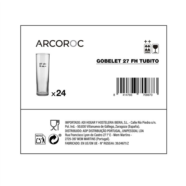 Set of glasses Arcoroc Tubito Transparent Glass 270 ml Tube 24 Units