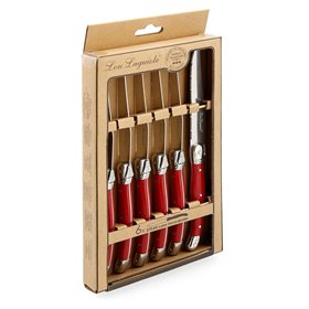 Meat Knife Set Lou Laguiole Rustic Red Metal 13 cm Meats (6 Units)