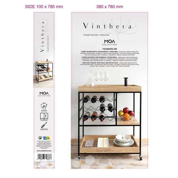 Serving trolley Vinthera Moa Bottle rack Black Metal 75 x 40 x 91,5 cm