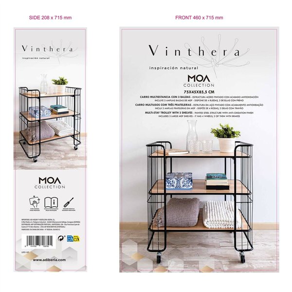 Serving trolley Vinthera Moa Black Steel 75 x 45 x 85 cm