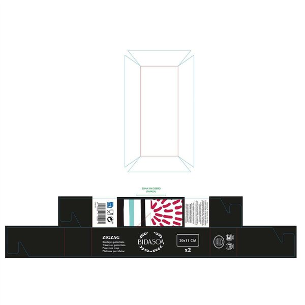 Snack tray Bidasoa Zigzag Multicolour Ceramic Rectangular 20 x 11 cm 2 Units