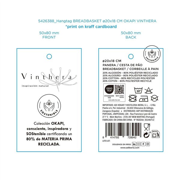 Bread Basket Vinthera Okapi Bicoloured Textile 20 cm Recycled material