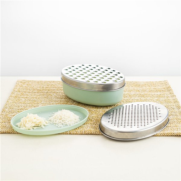 Grater with Container Quid Ozon Green Metal 17 x 12 x 7 cm (12 Units)