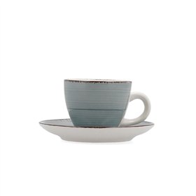 Cup with Plate Quid Vita Morning Turquoise Ceramic 90 ml (6 Units)