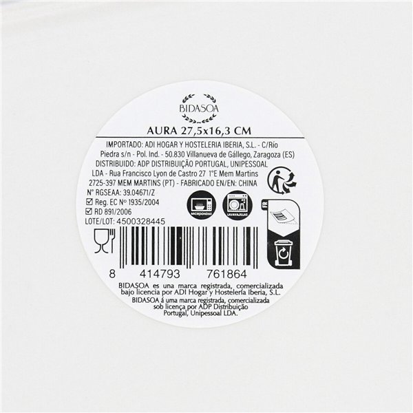 Snack tray Bidasoa Aura White 27,5 x 16,3 cm (6 Units)