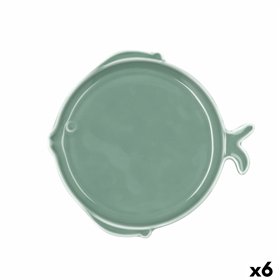 Flat Plate Bidasoa Aura Stela Green Ceramic Fish 19 x 18 x 2 cm (6 Units)