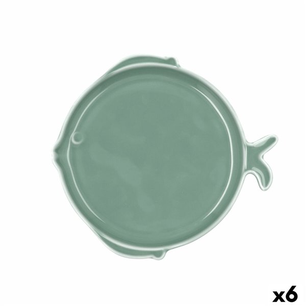 Flat Plate Bidasoa Aura Stela Green Ceramic Fish 19 x 18 x 2 cm (6 Units)