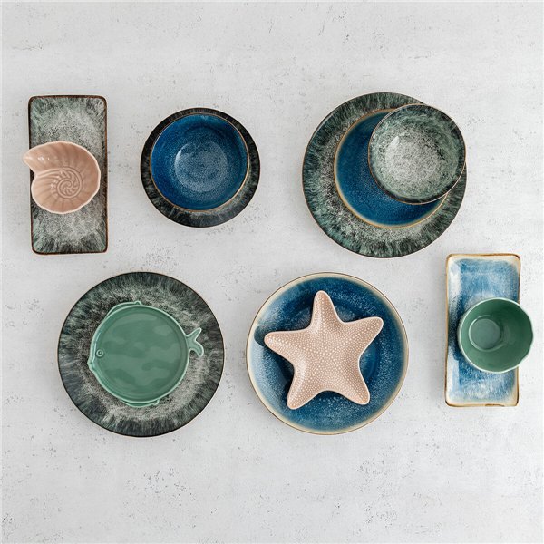 Flat Plate Bidasoa Aura Stela Green Ceramic Fish 19 x 18 x 2 cm (6 Units)