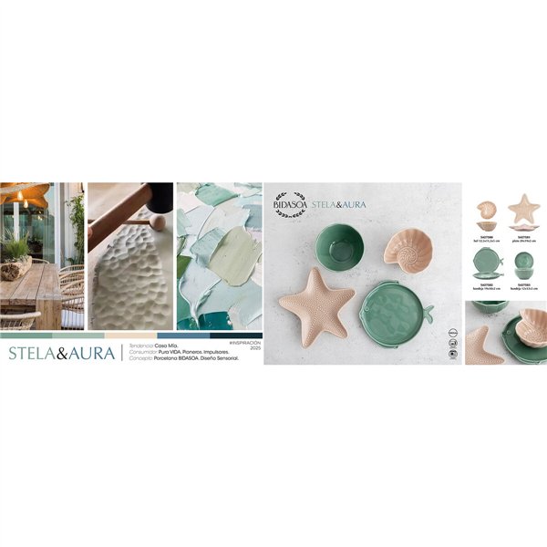 Flat Plate Bidasoa Aura Stela Green Ceramic Fish 19 x 18 x 2 cm (6 Units)