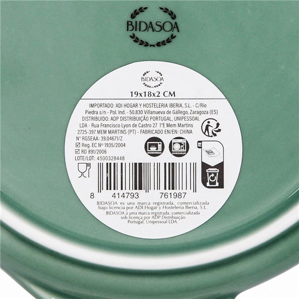 Flat Plate Bidasoa Aura Stela Green Ceramic Fish 19 x 18 x 2 cm (6 Units)