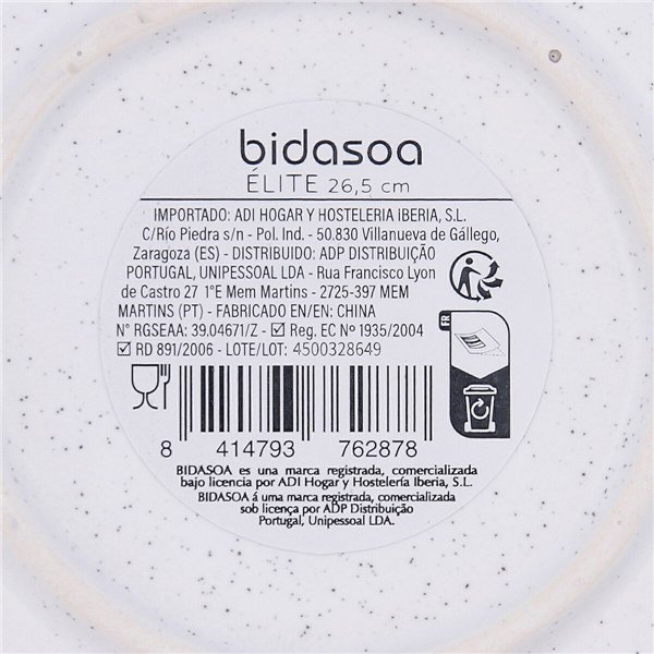 Flat Plate Bidasoa Elite Brown Ceramic Ø 26,5 cm (6 Units)